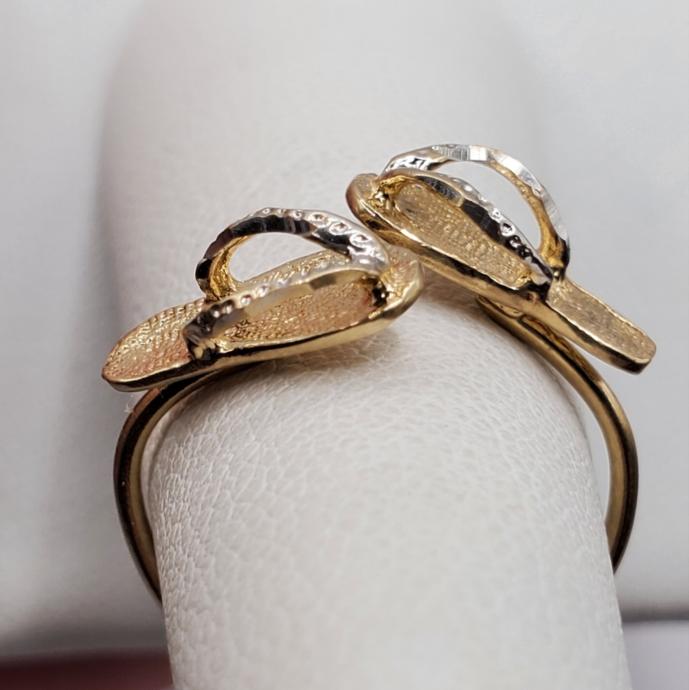 10k Solid Yellow & White Gold Double Flip Flip Beach Sandal Ring - Picture 2 of 8